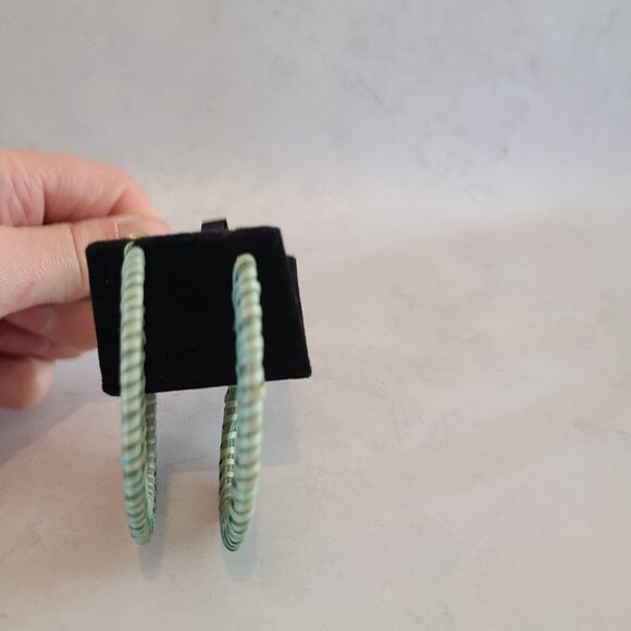 Large Turquoise Raffia Hoop Earrings - Picture 4 of 6